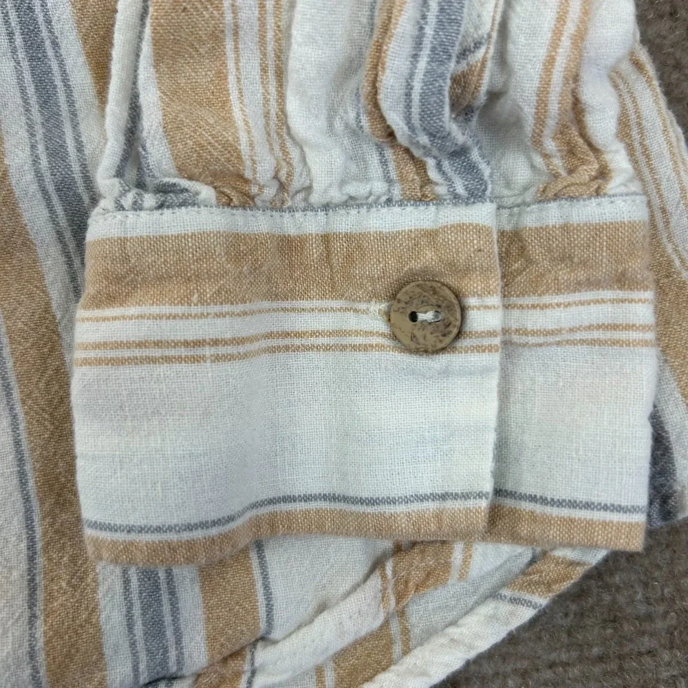 LC Lauren Conrad Top Womens XS White Striped Puff Sleeve Round Hem‎ Keyhole